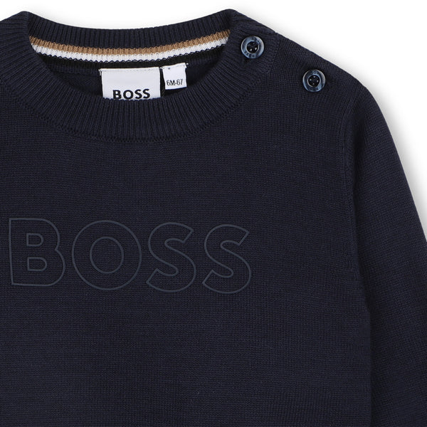 BOSS Kids Maglione in cotone con logo in rilievo - Marine