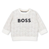 BOSS Kids Felpa con motivo check e grande logo - Avorio