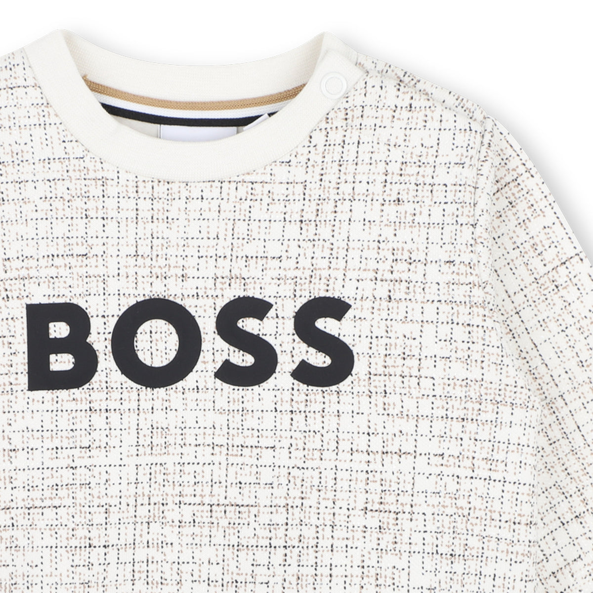 BOSS Kids Felpa con motivo check e grande logo - Avorio