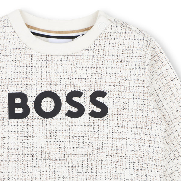 BOSS Kids Felpa con motivo check e grande logo - Avorio