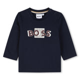 BOSS Kids Maglia a maniche lunghe con logo in rilievo - Marine