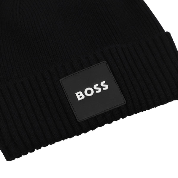 BOSS Kids Berretto in maglia con badge logo - Nero