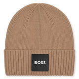 BOSS Kids Berretto in maglia con badge logo - Biscotto