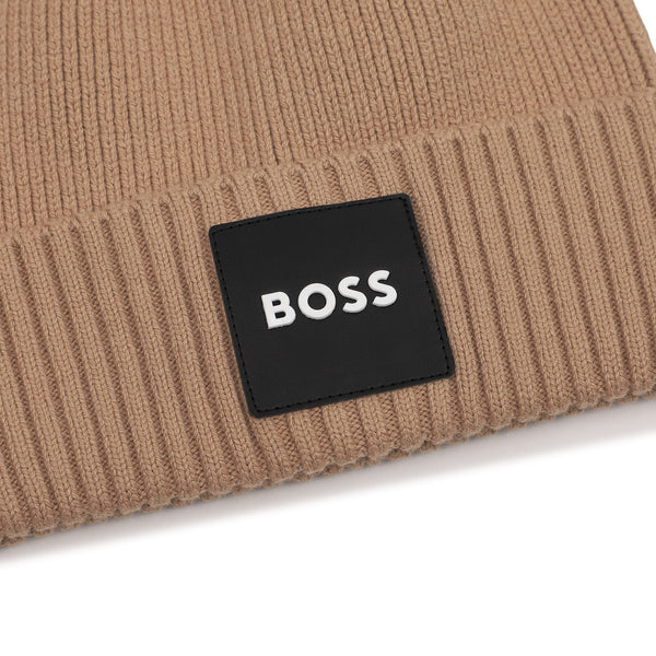 BOSS Kids Berretto in maglia con badge logo - Biscotto