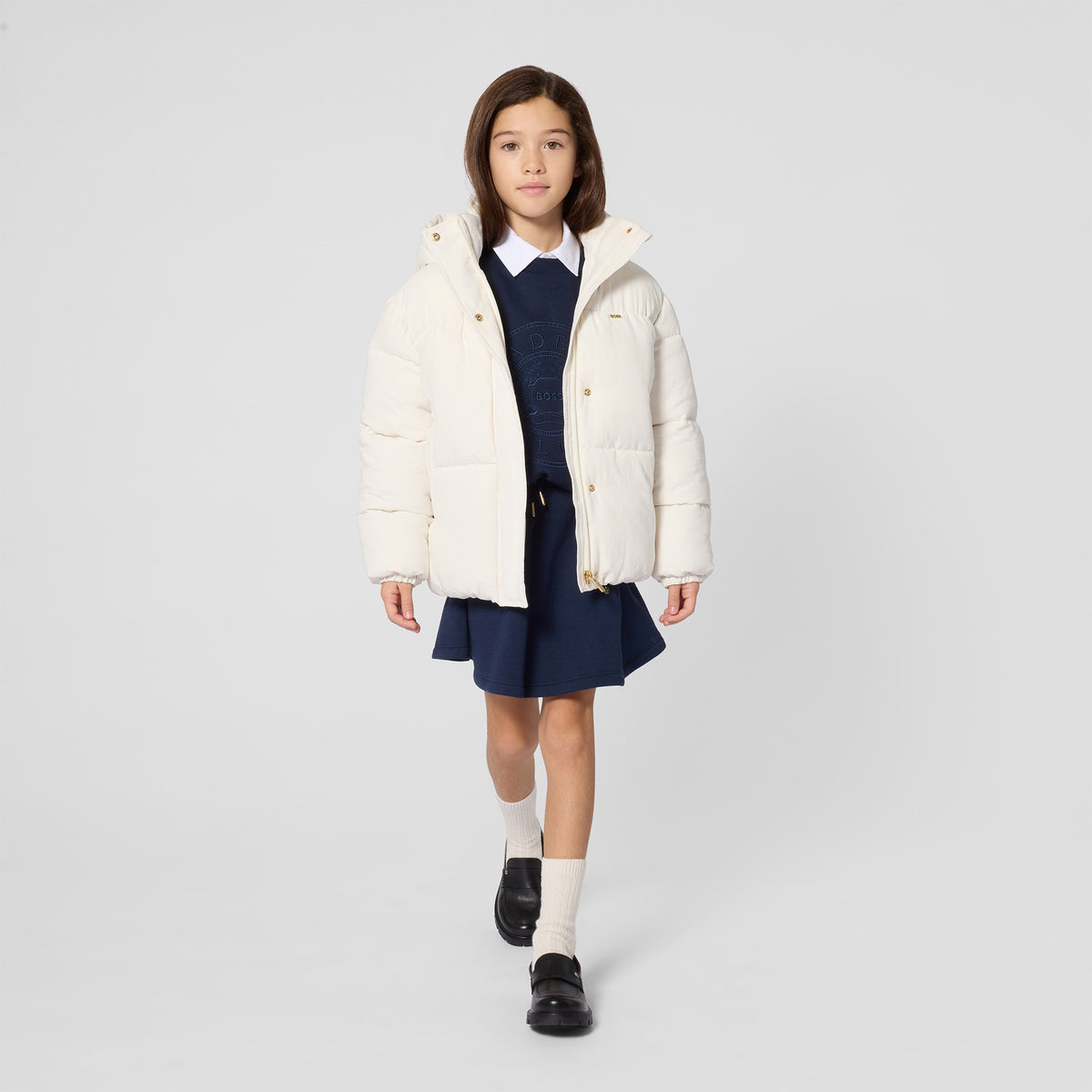 BOSS Kids Felpa in cotone garzato con etichetta logo - Marine