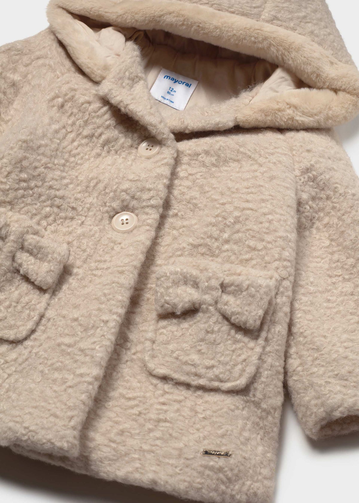 Cappotto teddy con cappuccio neonata - Biscotto