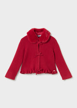 Cardigan con colletto pelliccia bimba - Rosso