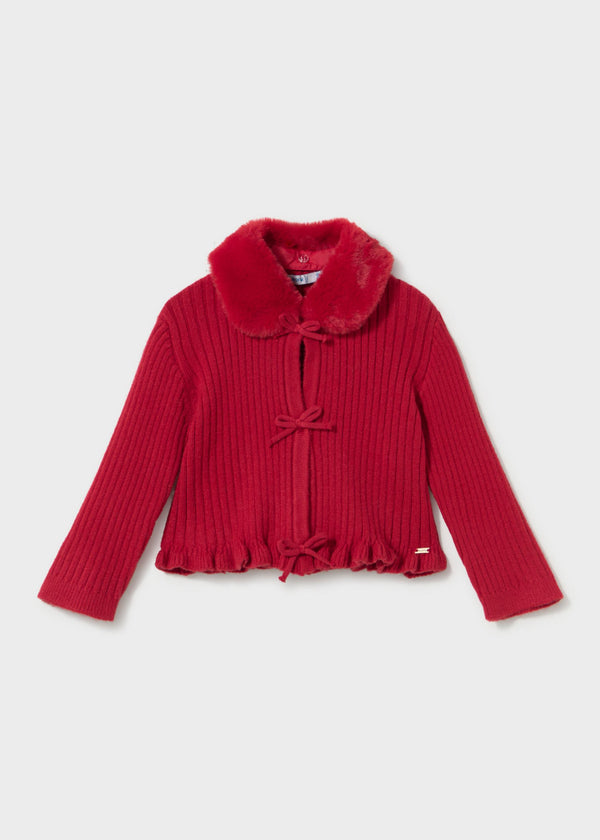Cardigan con colletto pelliccia bimba - Rosso