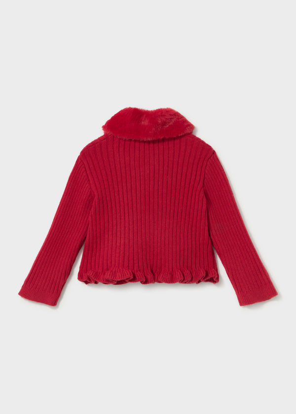 Cardigan con colletto pelliccia bimba - Rosso