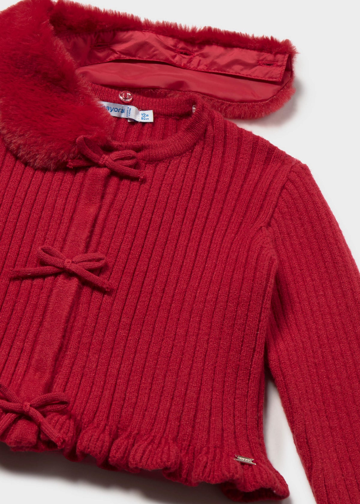 Cardigan con colletto pelliccia bimba - Rosso