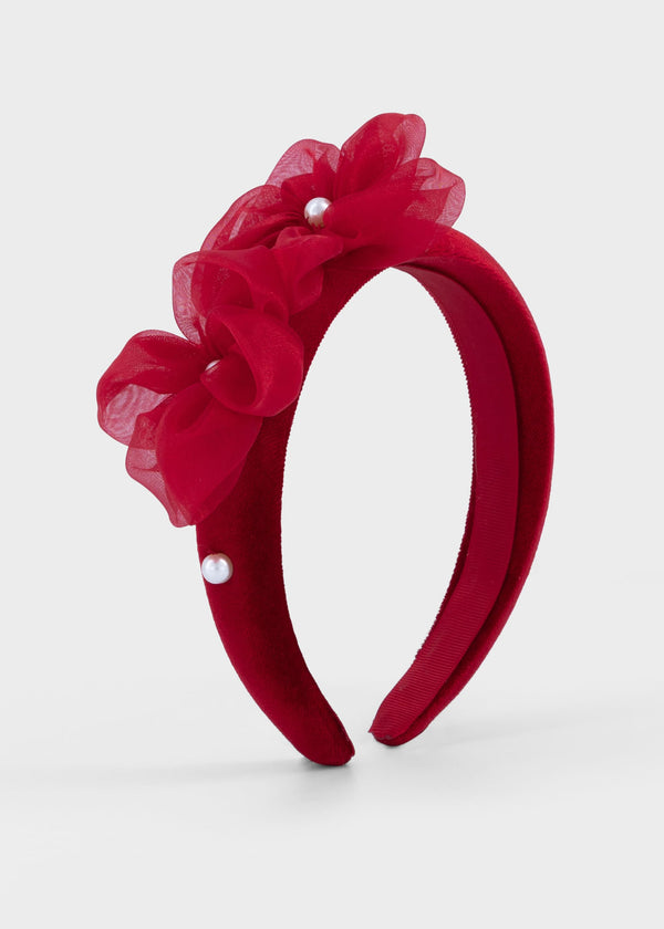 Cerchietto velluto fiori bambina - Rosso