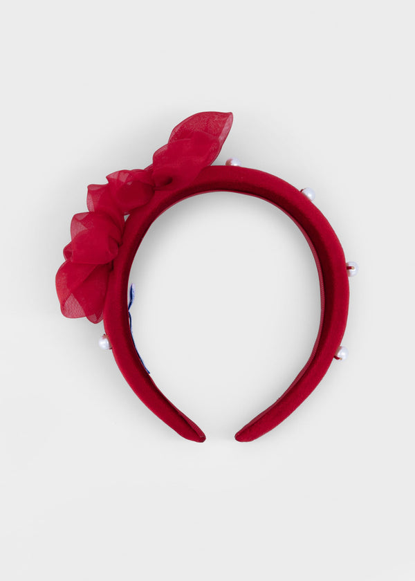 Cerchietto velluto fiori bambina - Rosso