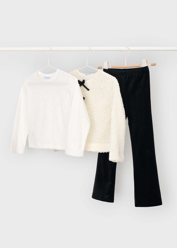 Completo 3 pezzi cardigan bambina - Nero