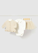 Completo 3 pezzi cardigan neonata - Champagne