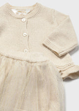 Completo 3 pezzi cardigan neonata - Champagne
