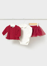 Completo 3 pezzi cardigan neonata - Red