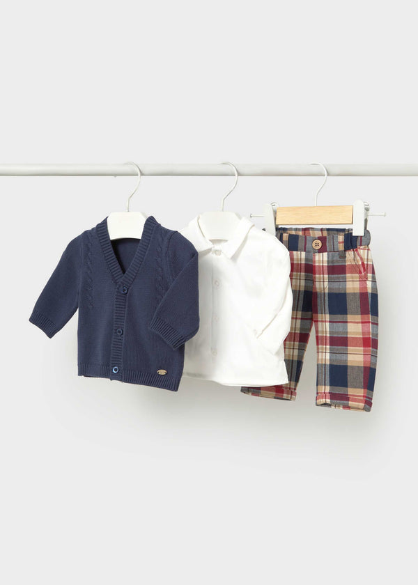 Completo 3 pezzi cardigan neonato - Navy