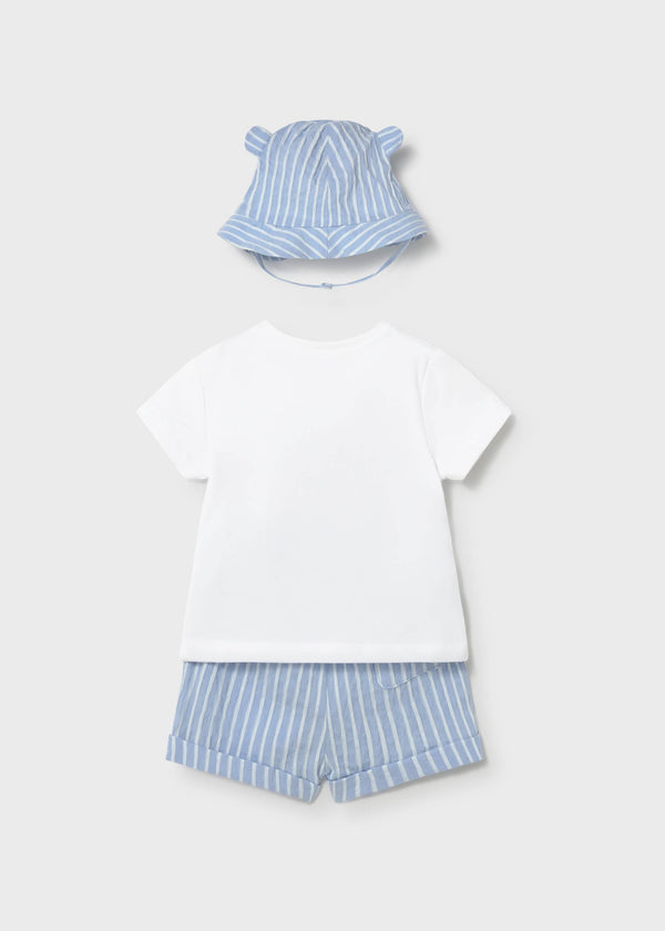 Completo 3 pezzi con cappello con orecchie neonato - Cielo