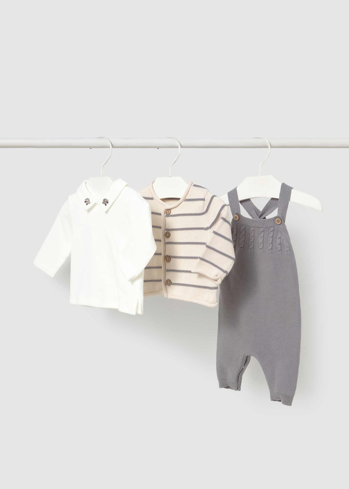Completo 3 pezzi salopette a maglia neonato - Cenere