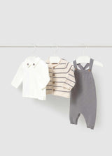 Completo 3 pezzi salopette a maglia neonato - Cenere