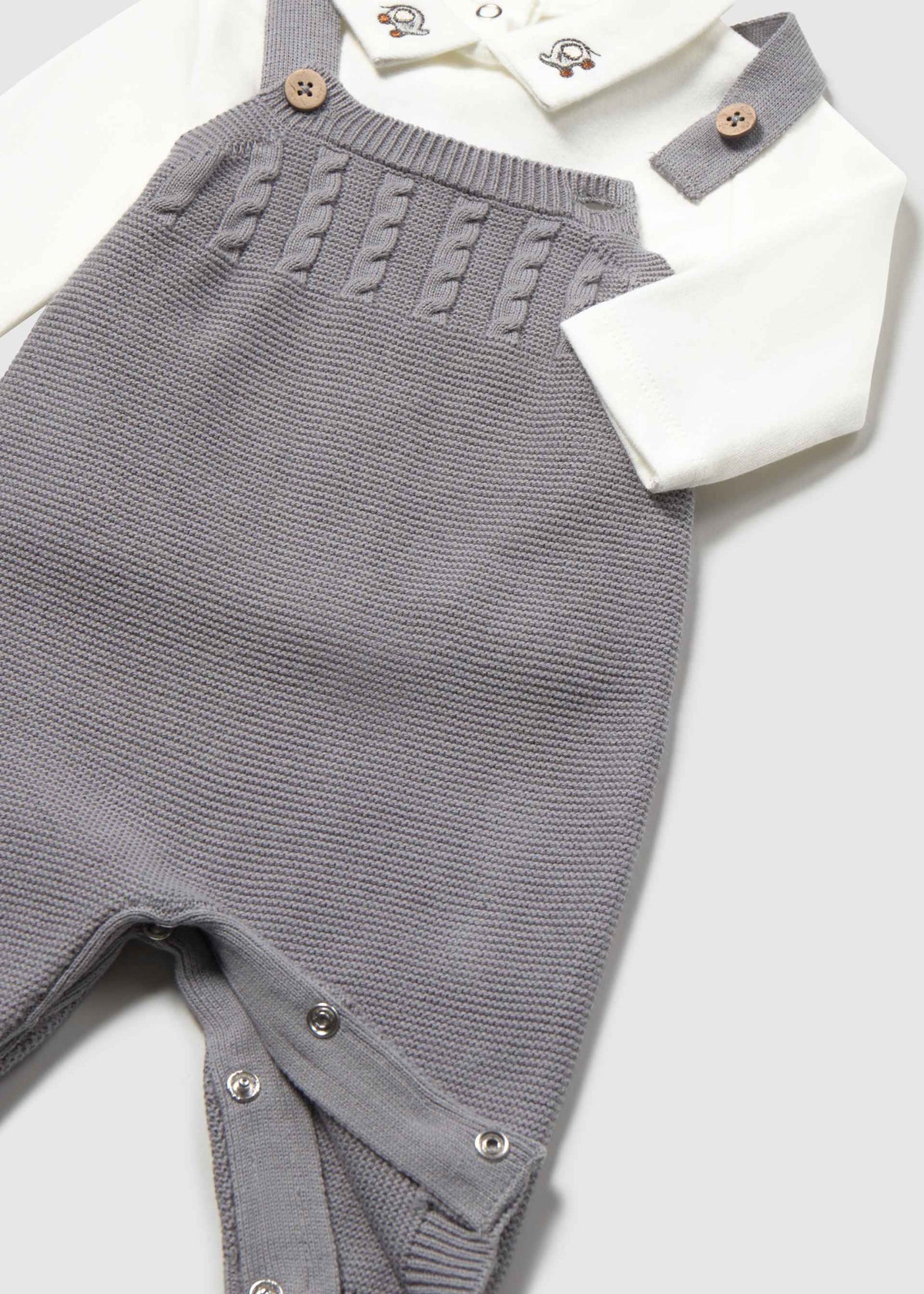Completo 3 pezzi salopette a maglia neonato - Cenere