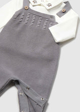 Completo 3 pezzi salopette a maglia neonato - Cenere