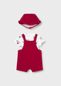 Completo 3 pezzi salopette neonato - Rosso