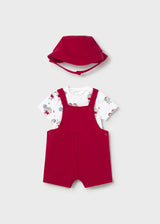 Completo 3 pezzi salopette neonato - Rosso