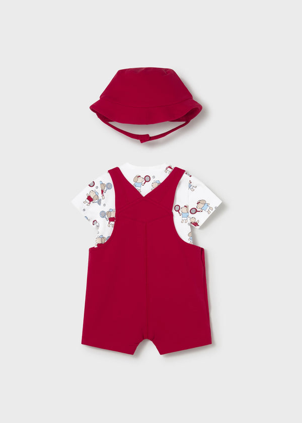 Completo 3 pezzi salopette neonato - Rosso