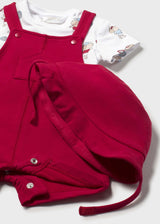 Completo 3 pezzi salopette neonato - Rosso