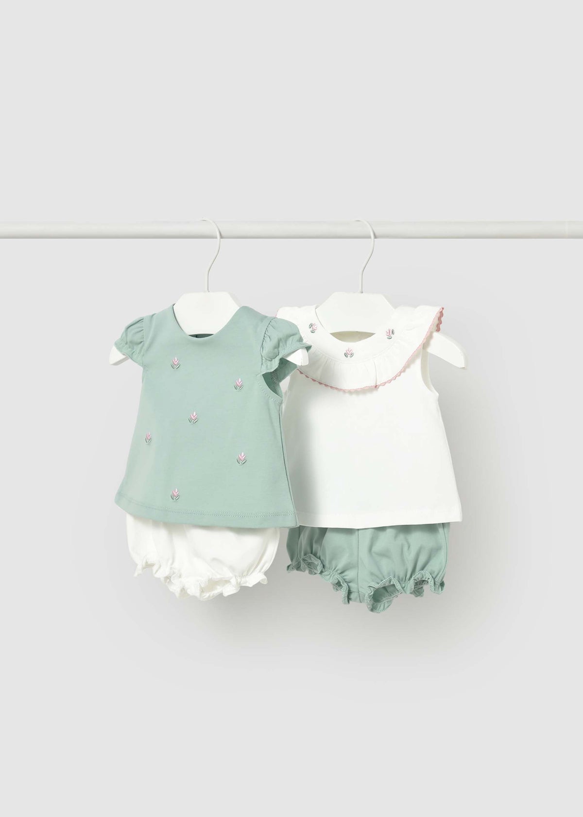 Completo 4 pezzi colletto volant neonata - Acqua