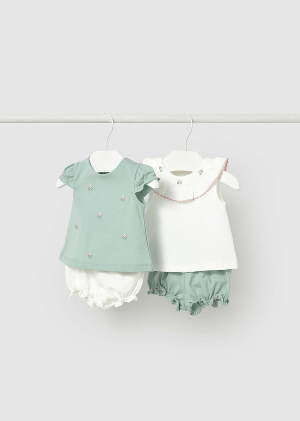 Completo 4 pezzi colletto volant neonata - Acqua