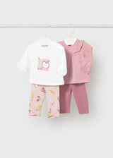 Completo 4 pezzi manica lunga neonata - Rose