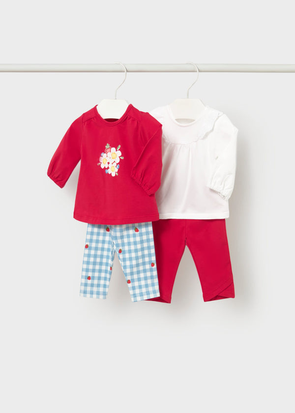 Completo 4 pezzi manica lunga neonata - Rosso
