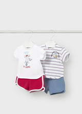 Completo 4 pezzi righe neonato - Rosso