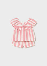 Completo a righe bermuda e blusa neonata