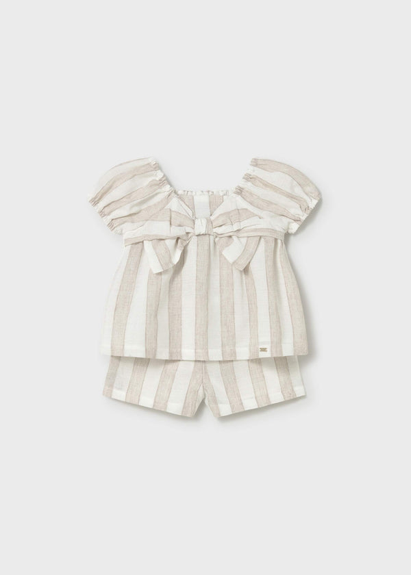 Completo a righe bermuda e blusa neonata