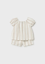 Completo a righe bermuda e blusa neonata