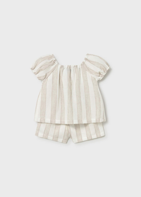 Completo a righe bermuda e blusa neonata