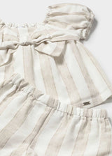 Completo a righe bermuda e blusa neonata