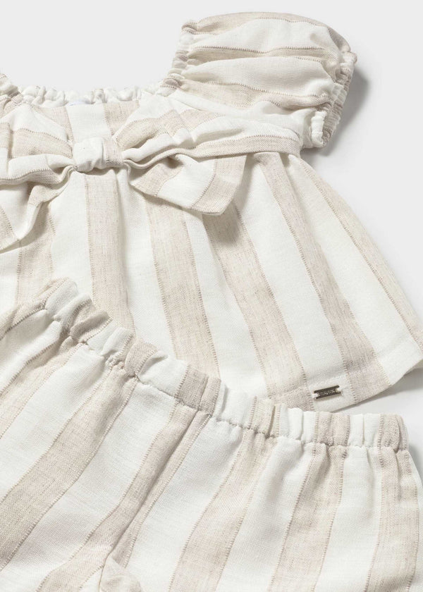 Completo a righe bermuda e blusa neonata