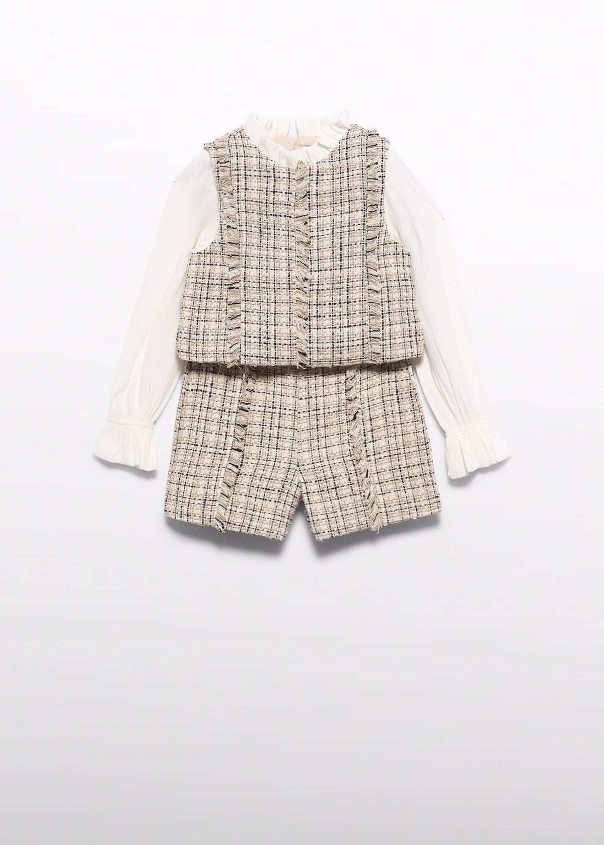 Completo Bermuda Tweed Effetto Camicia Bambina - Marzapane
