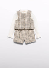 Completo Bermuda Tweed Effetto Camicia Bambina - Marzapane