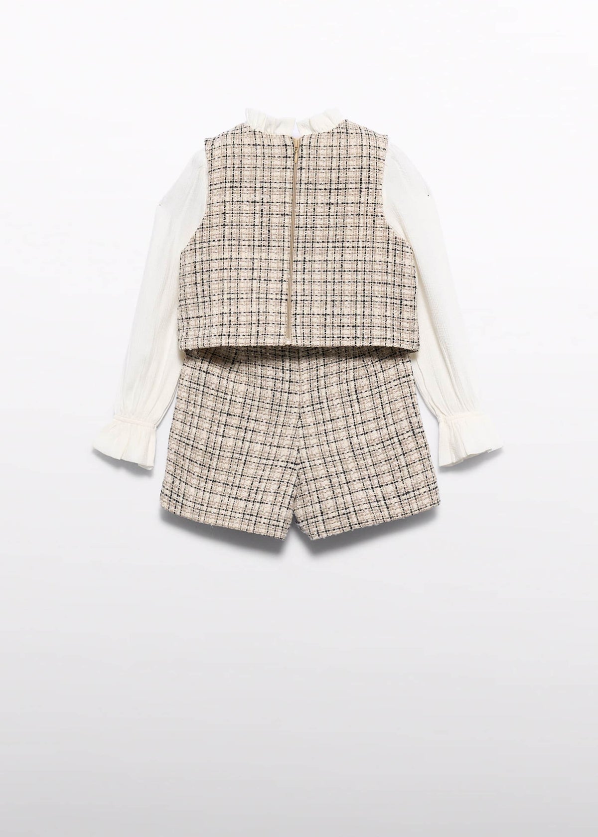 Completo Bermuda Tweed Effetto Camicia Bambina - Marzapane