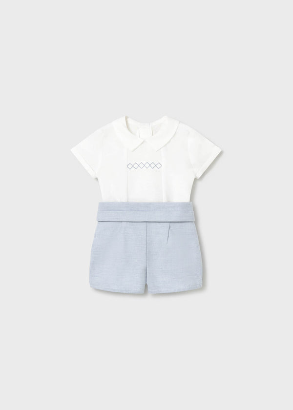 Completo cerimonia pantaloncino e camicia neonato - Polvere