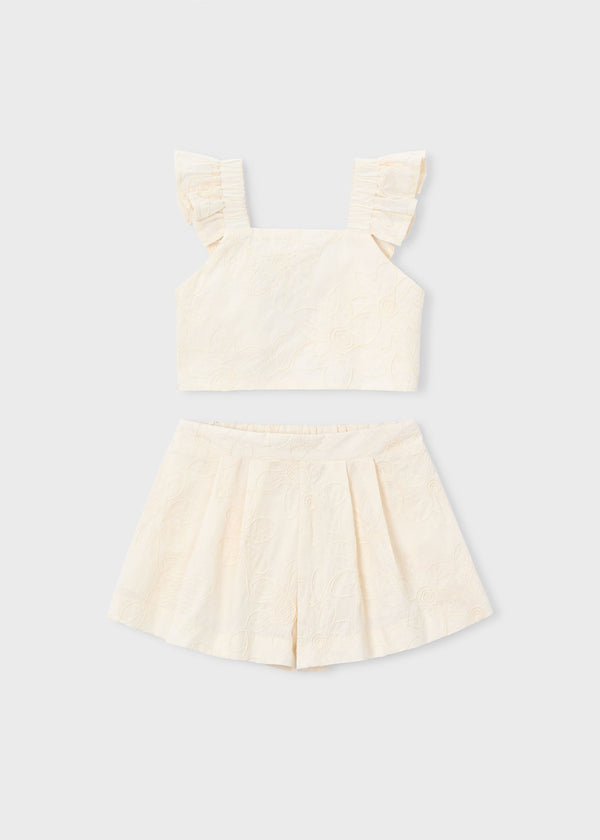 Completo con bermuda e top con volant cerimonia bambina