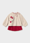 Completo felpa cuori e gonna plissettata neonata - Rosso