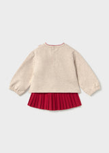 Completo felpa cuori e gonna plissettata neonata - Rosso