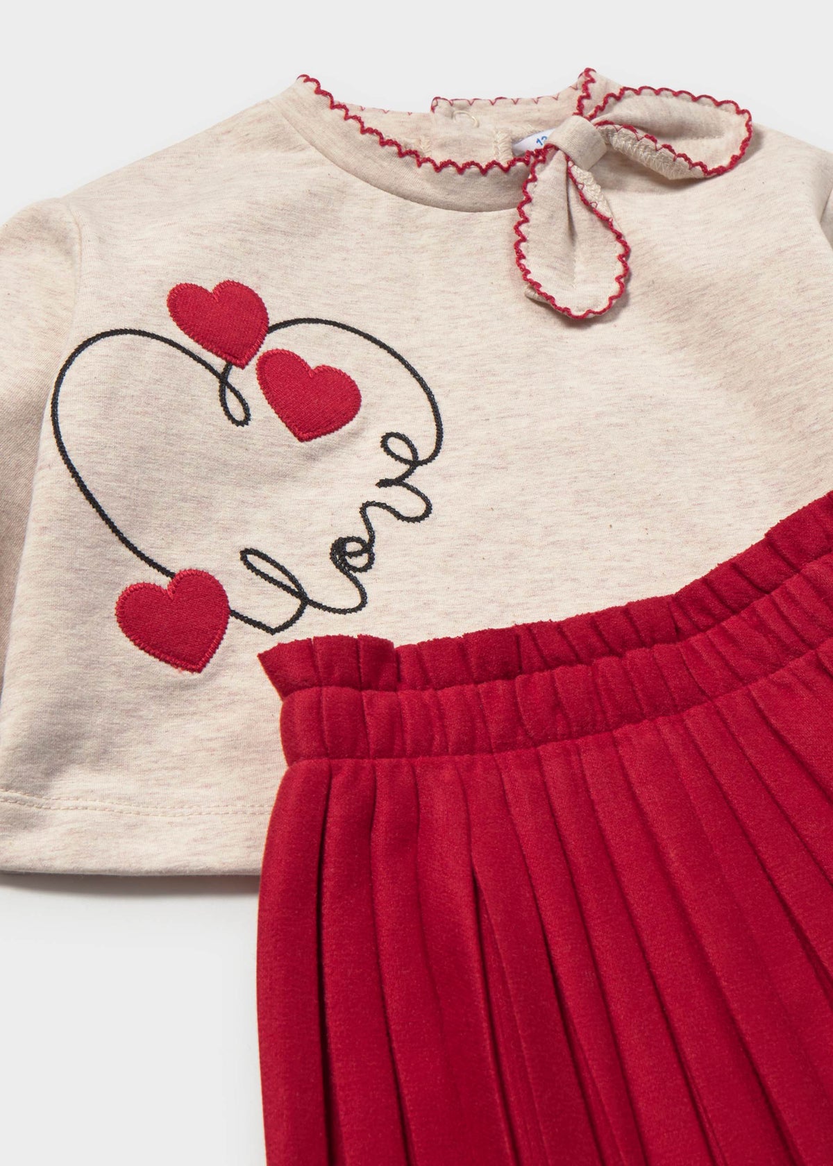 Completo felpa cuori e gonna plissettata neonata - Rosso