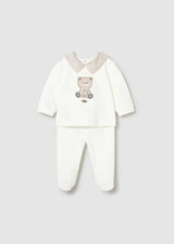 Completo ghettina e maglietta ricamata neonato - Ecru